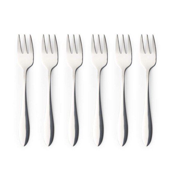 Set of six silver stainless steel cake forks
