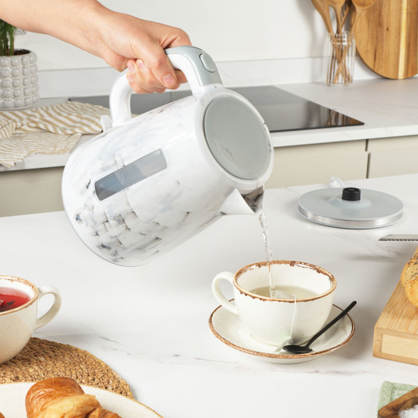 Marble Kettle & Toaster Set – White/Black