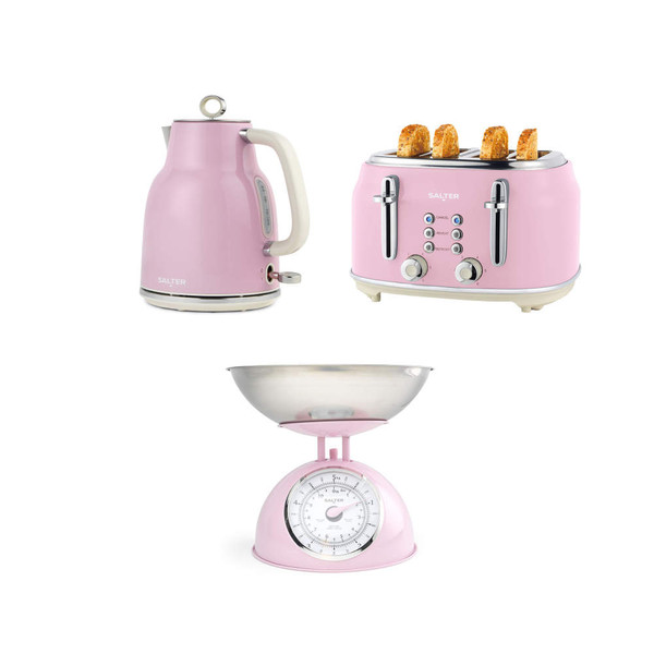 Retro Kettle, Toaster & Kitchen Scale Set – Pink