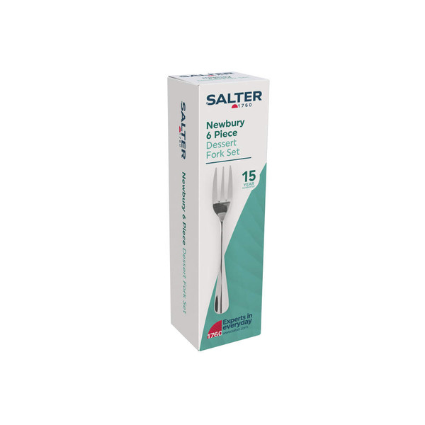 Salter Newbury 6 piece silver dessert fork set in retail box
