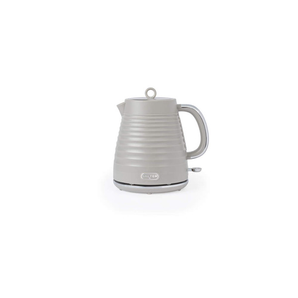 Taupe ribbed electric kettle with handle, displayed on white background