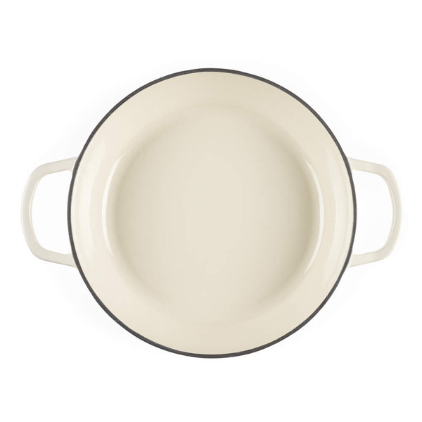 Cream oval casserole dish viewed from above, showing two side handles.