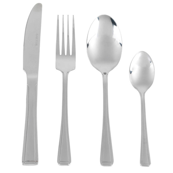 Set of four silver stainless steel cutlery pieces: knife, fork, tablespoon, teaspoon