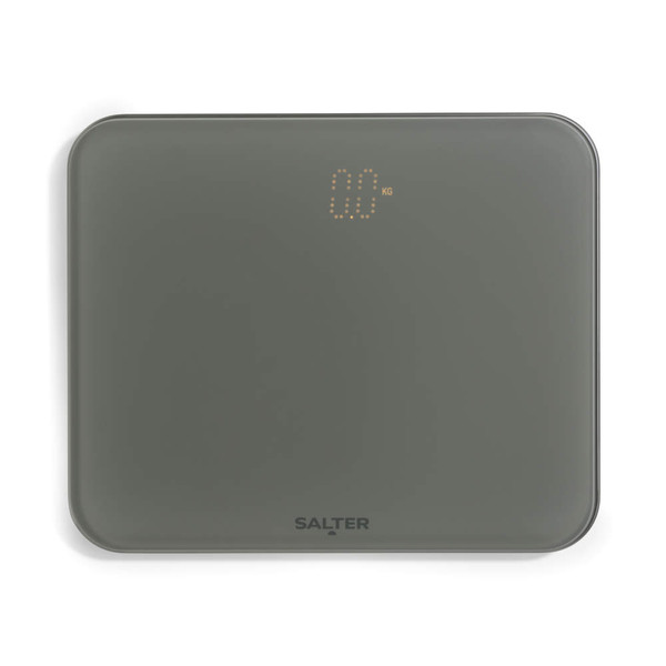 Grey Salter digital bathroom scale with LED display and three AA batteries included