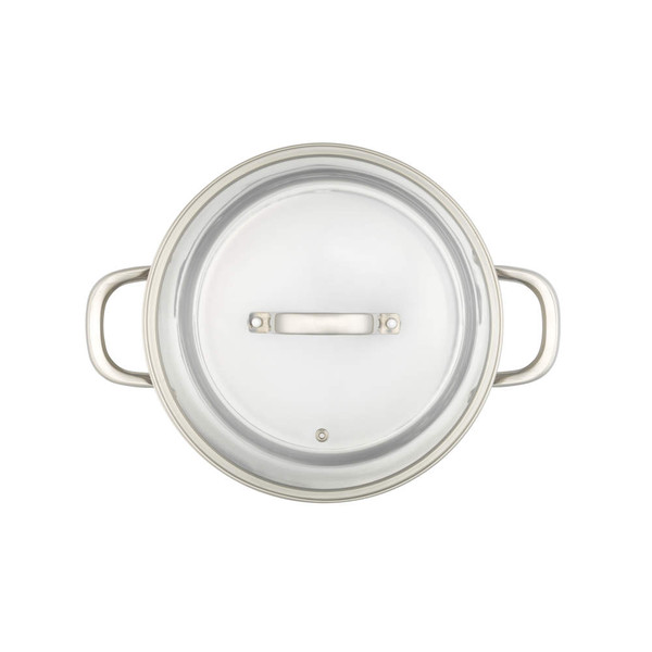 Stainless steel stock pot with lid, top view