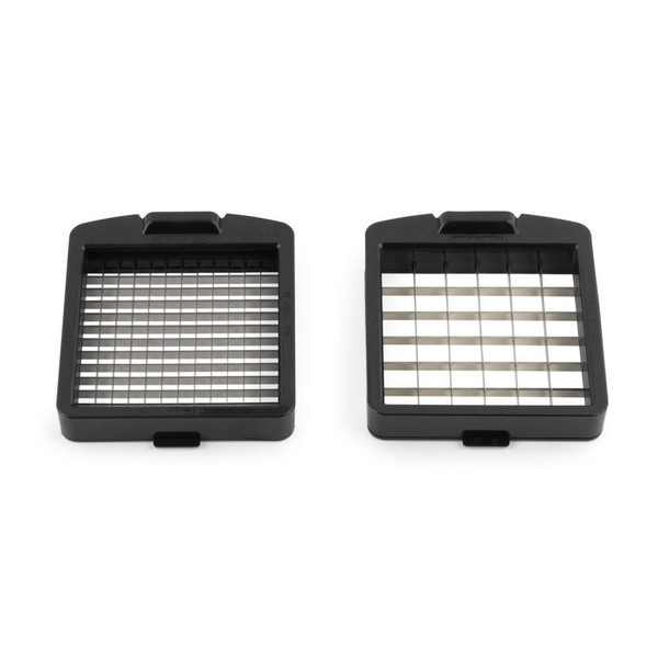 Set of two black replacement dicing blades for food chopper, shown side by side.