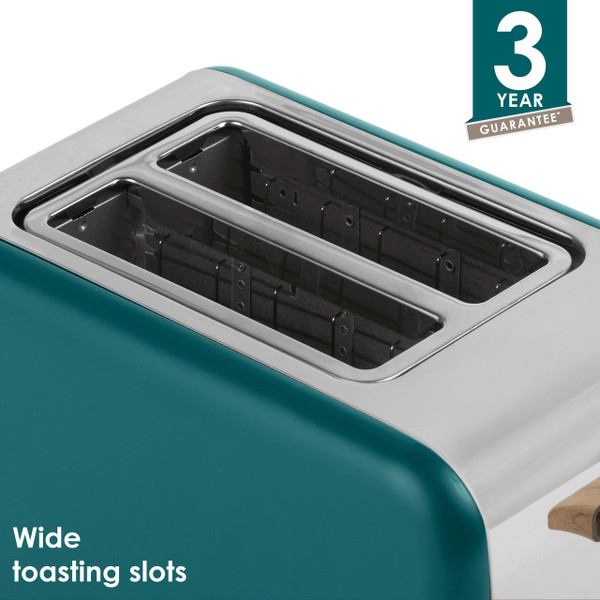 Elder 2 Slice Toaster, 6 Levels Of Variable Browning, 850 W, Teal, Wood 