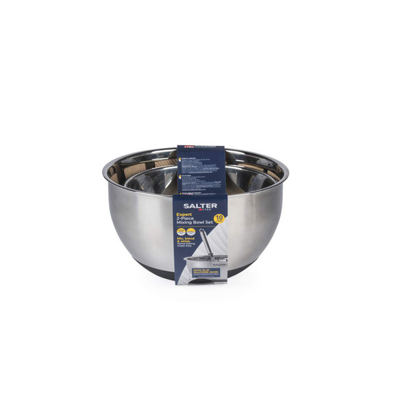Salter 2-piece stainless steel mixing bowl set in packaging