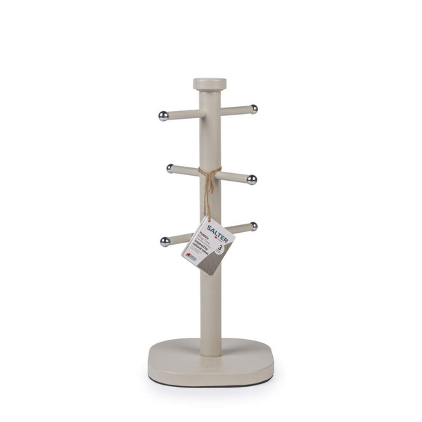 Pebble stone mug tree with chrome tips, neutral colour, freestanding for kitchen storage