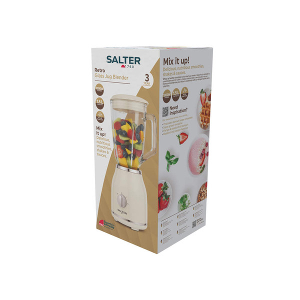 Salter Retro glass jug blender boxed, cream colour, UK 3 year guarantee