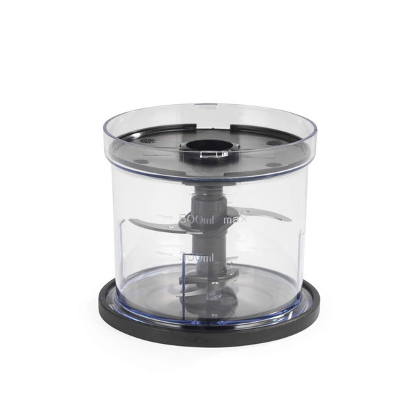 500ml clear food processor bowl with chopping blade, shown without lid
