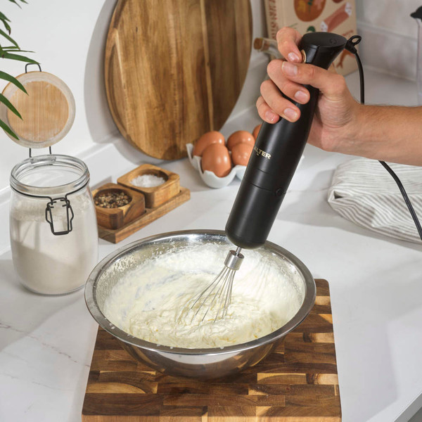 Black and gold Salter hand blender handle with two control buttons
