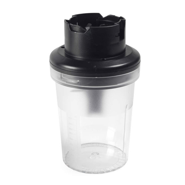 Spare blender jug with black lid, transparent body, 450ml capacity, shown upright.