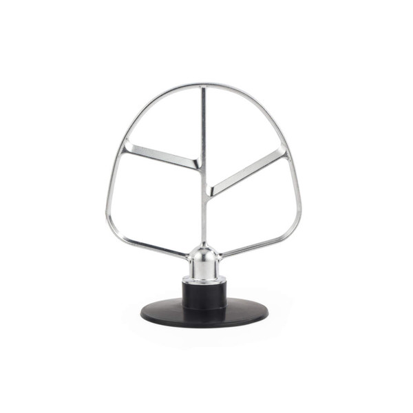 Mixer beater attachment with leaf design, silver metal and black base, shown on white background