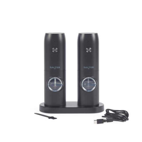 Rechargeable Salt & Pepper Mill Set - With Base Rechargeable Salt & Pepper Mill Set - With Base