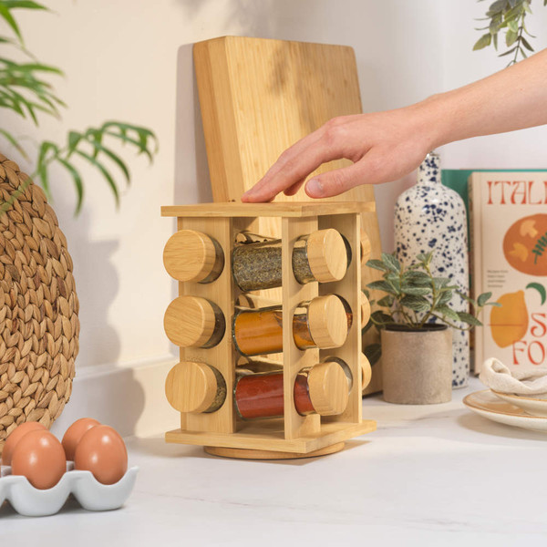 Rotating Spice Rack – 12 Refillable Glass Jars