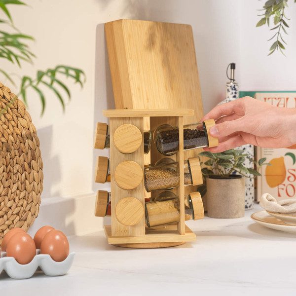 Rotating Spice Rack – 12 Refillable Glass Jars