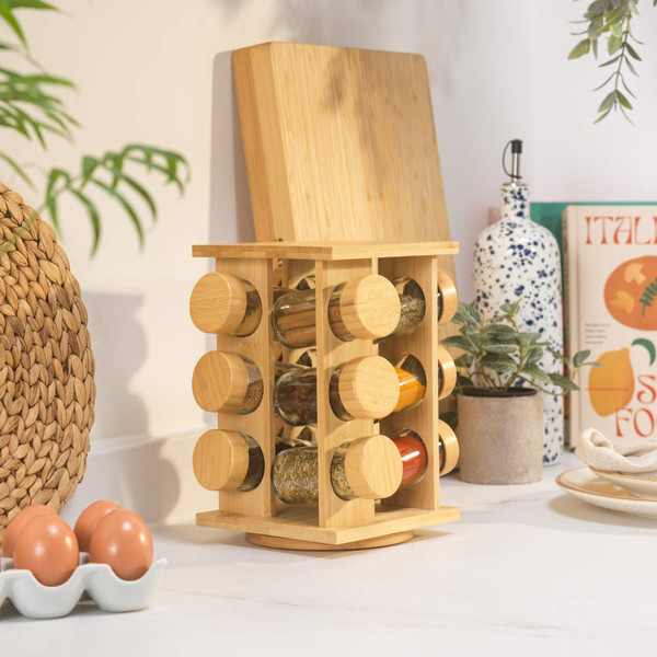 Rotating Spice Rack – 12 Refillable Glass Jars