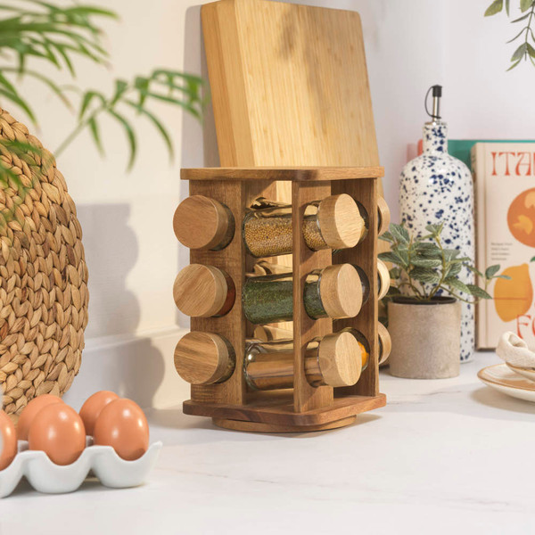 Toronto Rotating Spice Rack – 12 Refillable Glass Jars
