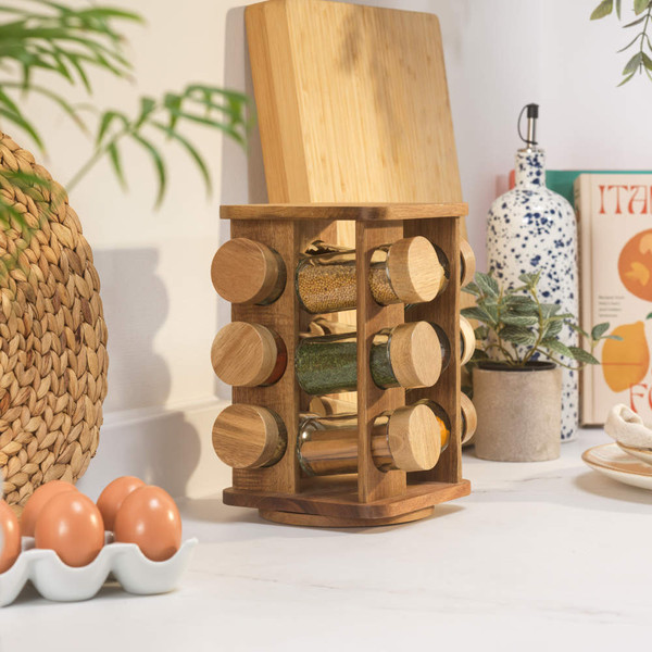 Toronto Rotating Spice Rack – 12 Refillable Glass Jars