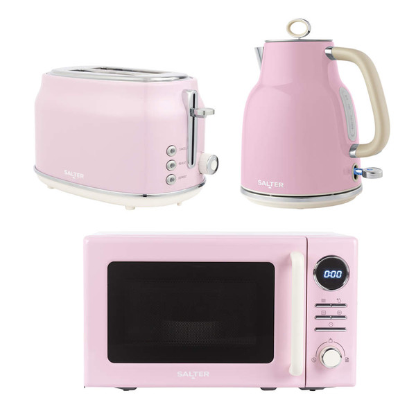 Retro Kettle, Toaster & Microwave Set – Pink
