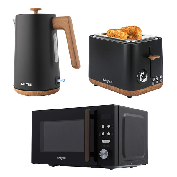 Toronto Kettle, 2-Slice Toaster & Microwave Set - Black