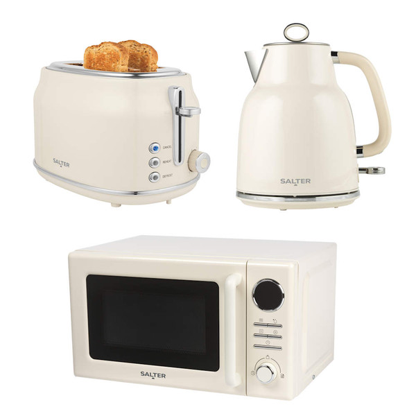 Retro Kettle, 2-Slice Toaster & Microwave Set – Cream