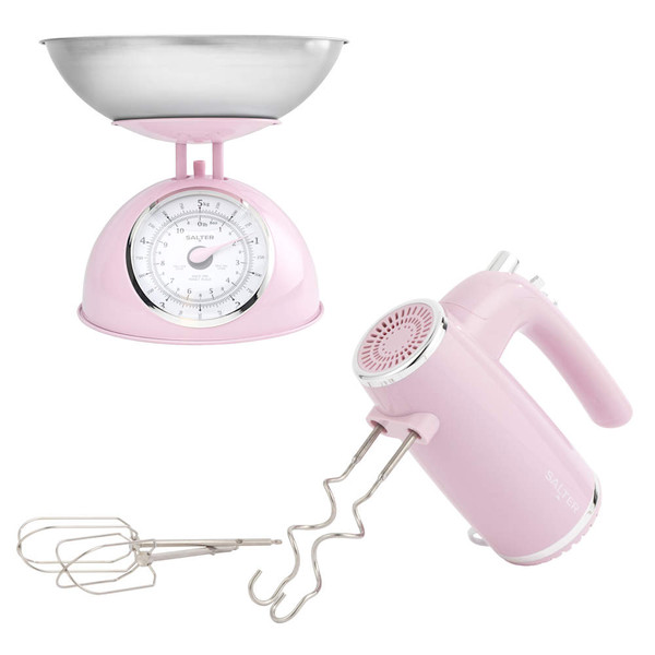 Retro Pink Hand Mixer & Mechanical Scale Set