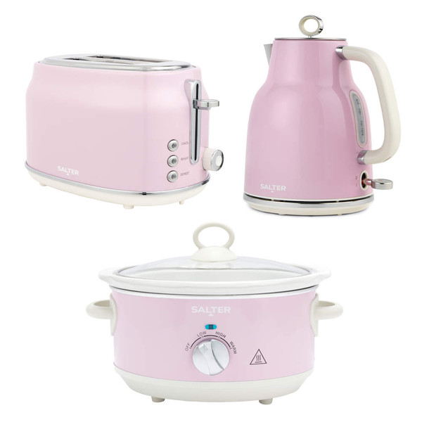 Retro 2-Slice Toaster, Kettle & 3.5L Slow Cooker Set - Pink