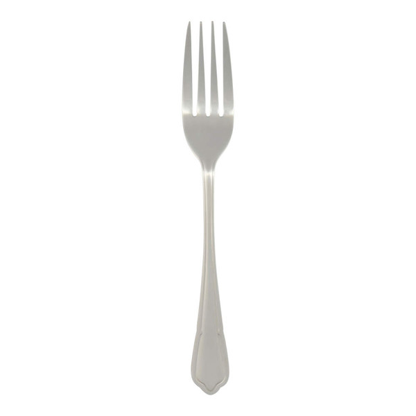 Stainless steel dinner fork with decorative handle, shown on white background