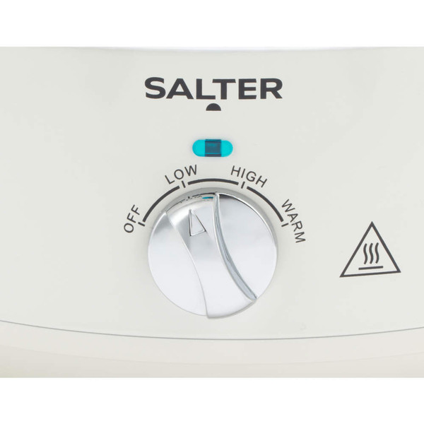 Cream Salter slow cooker control panel showing heating dial and settings: off, low, high, warm.