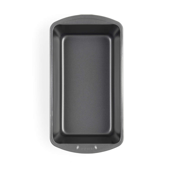 Grey non-stick rectangular roasting tin, top view