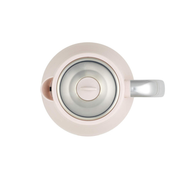Pink electric kettle top view showing lid and handle