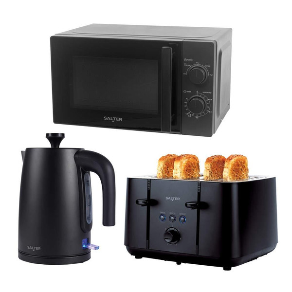Kuro Kettle, 4-Slice Toaster and Microwave - Black 
