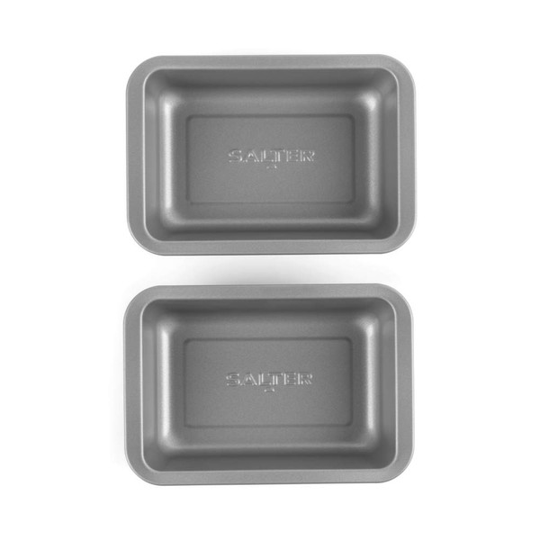 Set of two grey non-stick loaf tins, top view