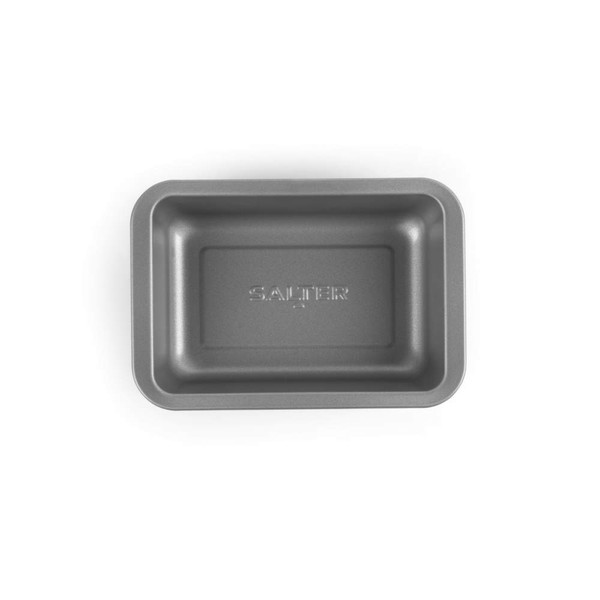 Grey non-stick loaf tin, rectangular, viewed from above