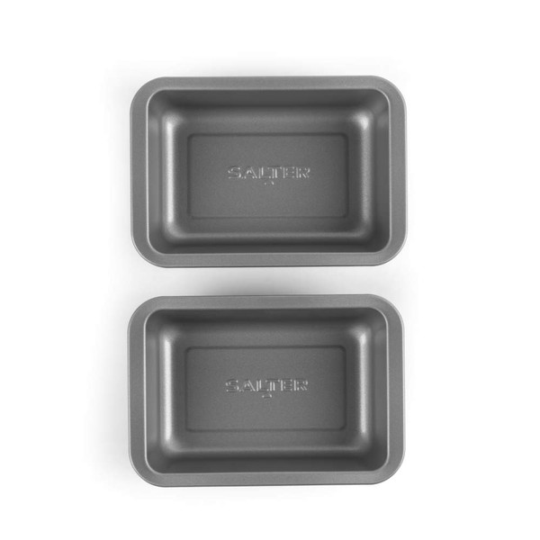 Set of two grey non-stick loaf tins, top view