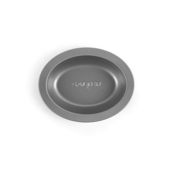 Grey non-stick pie dish, round, embossed with Salter logo in centre