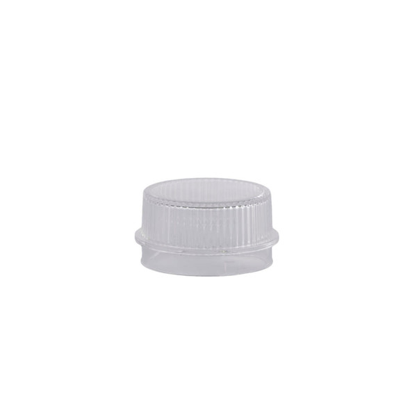 Clear plastic screw cap with ribbed sides, shown on white background