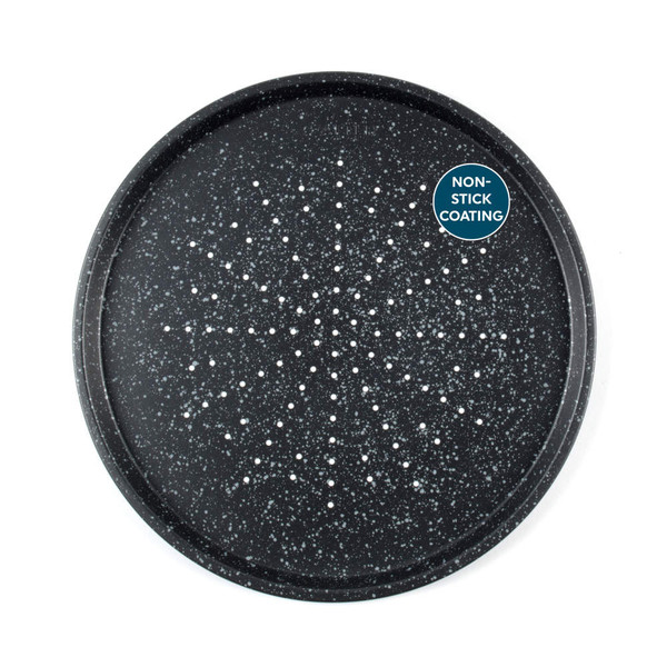 Round black speckled baking tray with non-stick coating