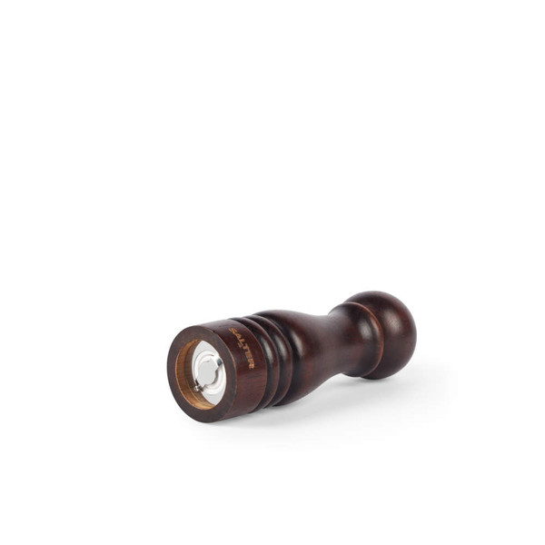 Dark wood manual pepper mill showing grinding mechanism