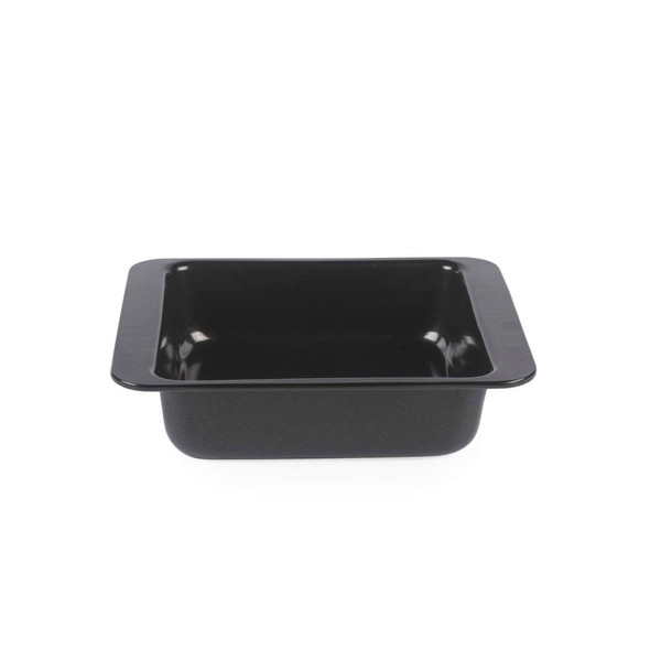 Black non-stick square roasting tin, shown from above on white background