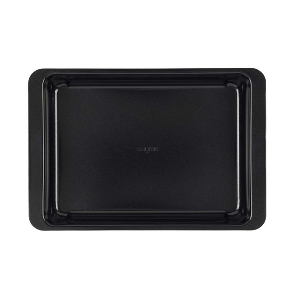 Black non-stick roasting tray, rectangular, top-down view