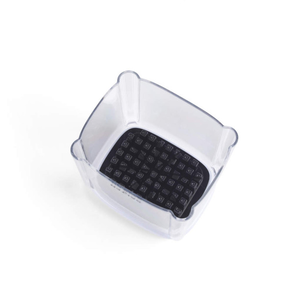 Clear plastic container with black removable grid, shown from above.