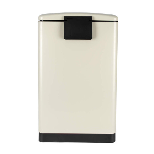Rectangular cream kitchen bin with black lid and pedal, shown front view