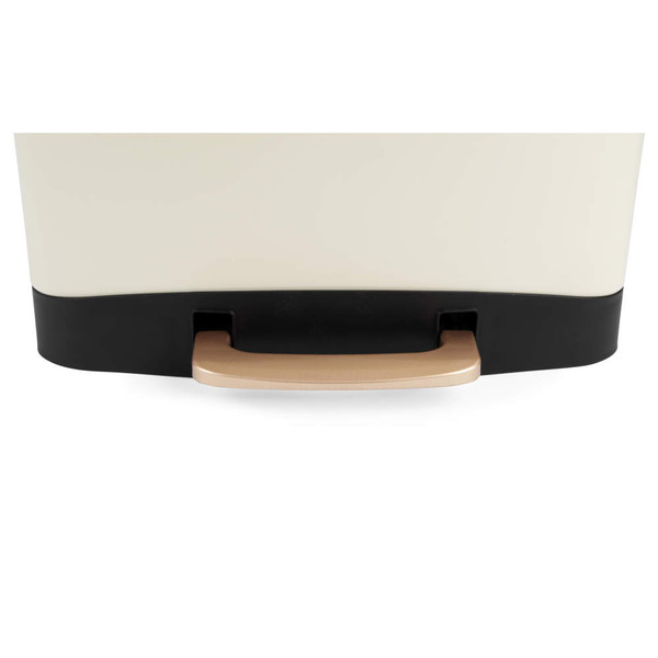 Cream and black pedal bin close-up showing gold foot pedal