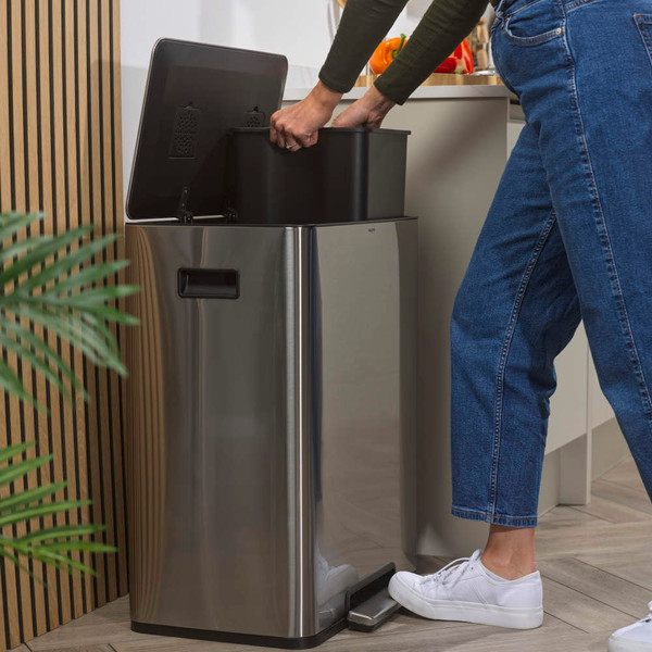 Dual Recycle 60L Pedal Bin with Carbon Filters
