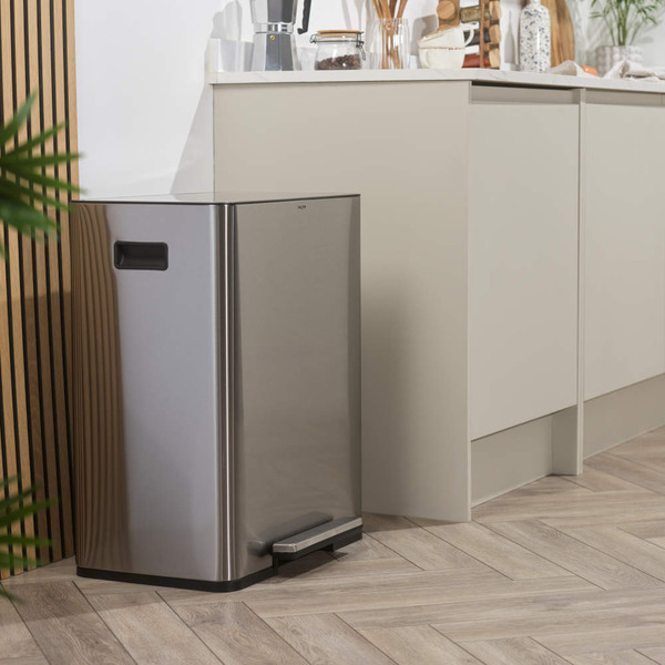 Dual Recycle 60L Pedal Bin – Stainless Steel with Carbon Filters