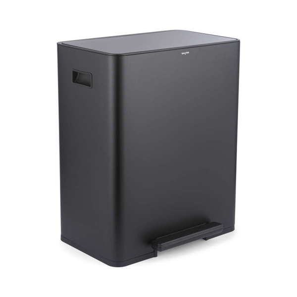 Black rectangular pedal bin with carry handles, shown closed