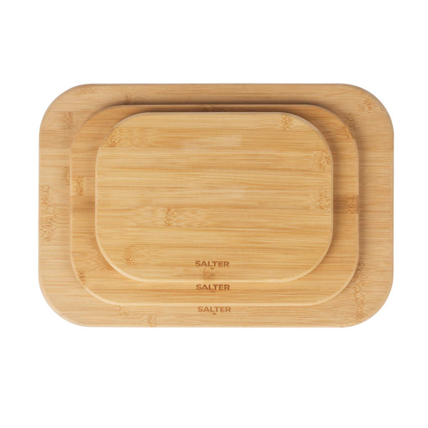 Set of three rectangular bamboo chopping boards, natural colour, stacked flat